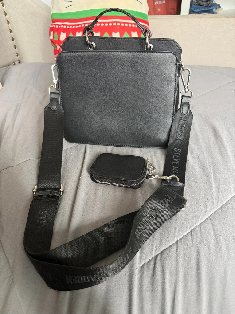 Steve Madden Black Structured Crossbody Bag with Removable Strap